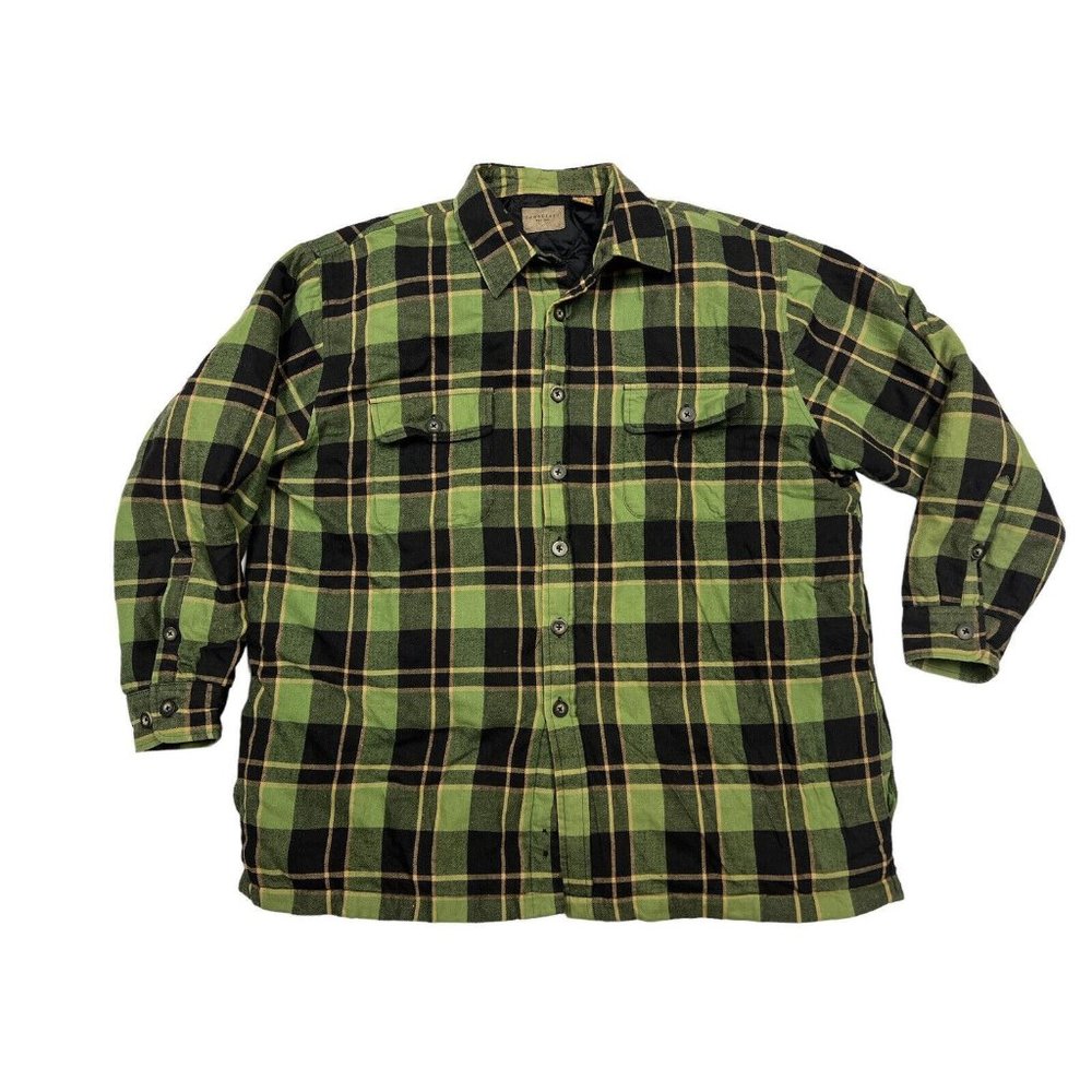 Vintage Towncraft Mens XL Green Plaid Lined Shacket Flannel